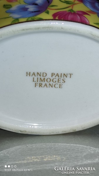 Antik Limoges France porcelán pillangós réz szerelékes szelence doboz