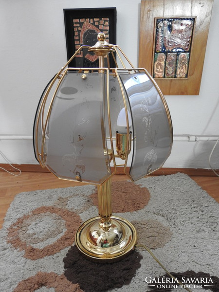 Orion gilded three-burner glass flat lamp with table lamp