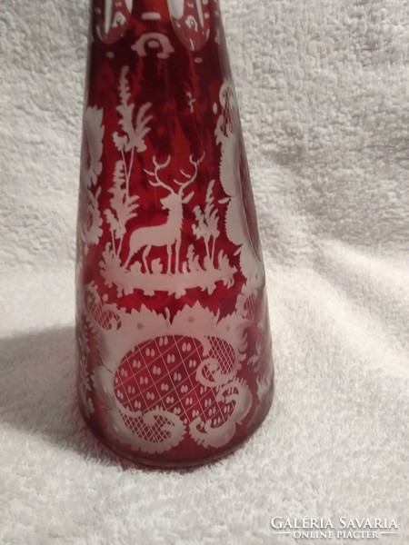 Egermann bíborpácolt antik (fújt, szakított) üveg biedermeier váza