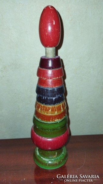 Antik fa építő játék montessori torony piramis régi játék