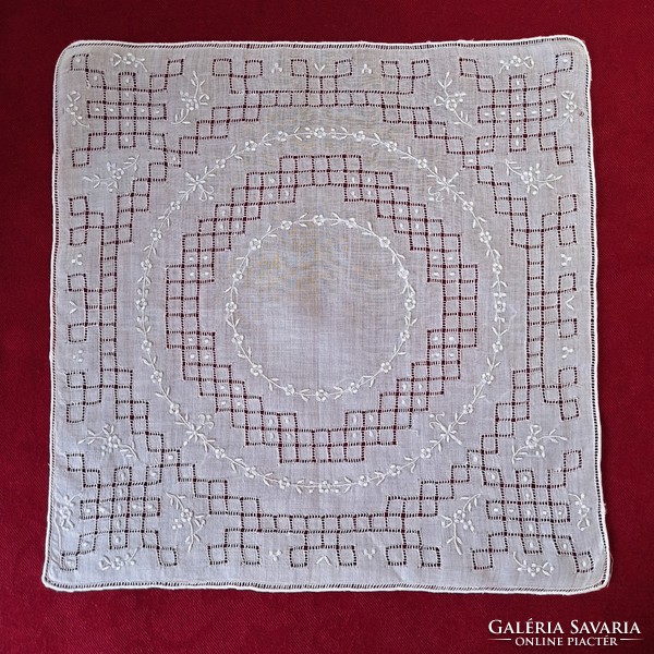 Antik díszzsebkendő, jegykendő, 27 x 27 cm