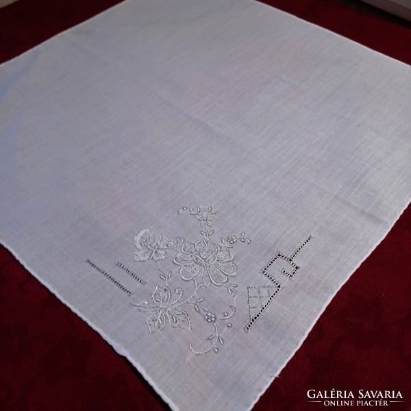 White, butterfly decorative handkerchief, notebook, 30 x 31 cm