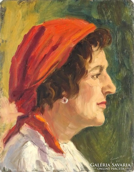 1E117 gracza ferenc: portrait of a woman in a headscarf 1960