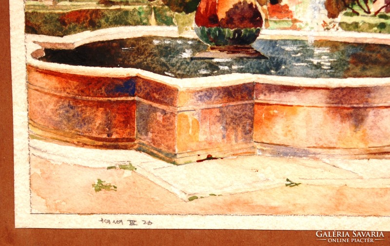 Jenő Rados (1895-1992): fountain, 1919 - original watercolor, framed