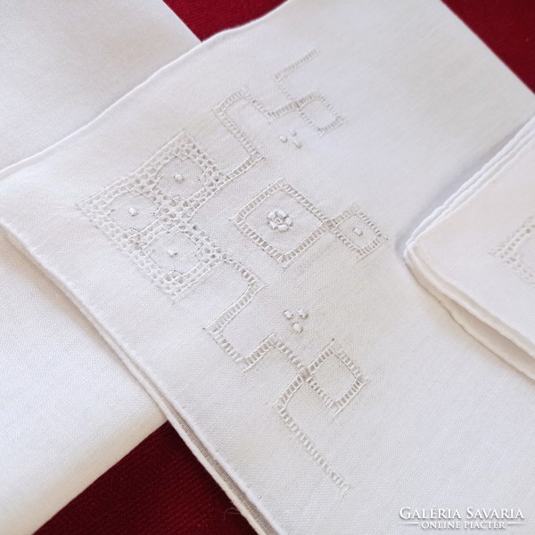 3 antique handkerchiefs, ticket handkerchief, 27 x 27 cm
