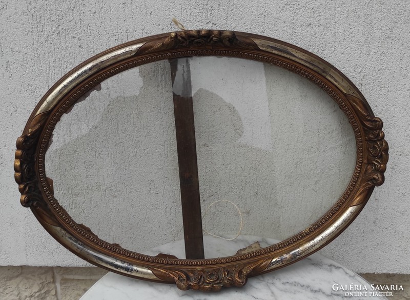 Antique Biedermeier style oval, mirror, painting landscape, portrait frame, picture frame, tapestry, copper scratch st