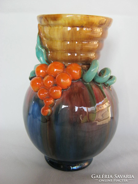 Retro ... Applied hops ceramic vase with bunch of grapes