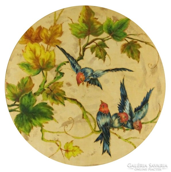 1H083 Keretezett madaras akvarell selyemkép 52 x 52 cm