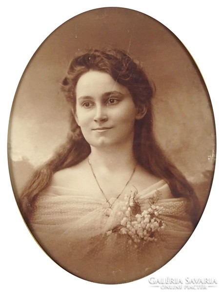 1H096 Antik keretezett női portré fotográfia 26 x 20 cm