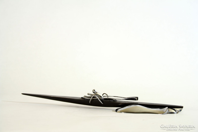 1920. Art Deco Szkiff 36cm Egypárevezős Hajó | Fa és Fém Skiff Kielboat Evezős Versenyhajó Modell