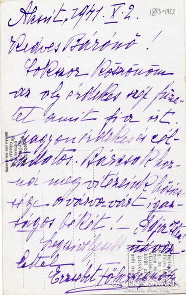 1941. X.2. Erzsébet főhercegnő levele az alcsúti kastélyból