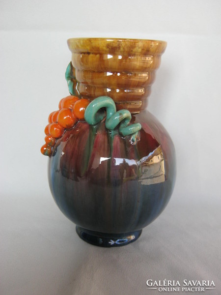 Retro ... iparművészeti Komlós kerámia váza szőlőfürtös