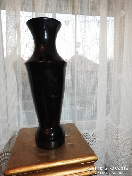 Vietnamese hand painted black lacquer coated wooden vase