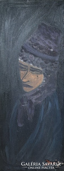 Bari Janó: Női portré (olaj, vászon, 50x20 cm) arckép