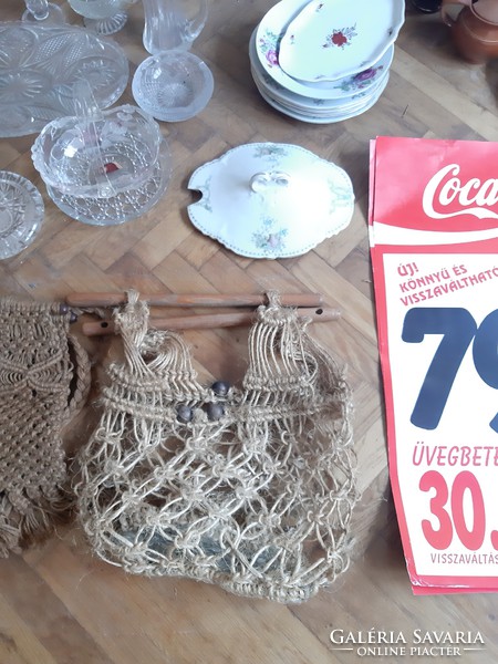 Retro fagolyó díszítéses makramé táska eredeti 80 -as években készült darab