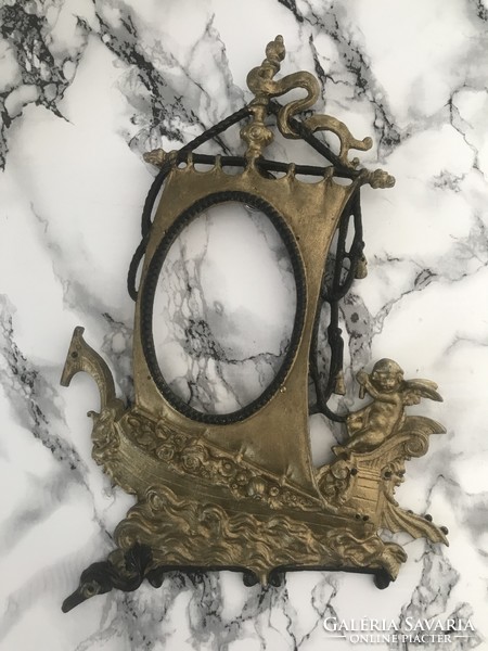 Antique putto sailboat with metal picture frame