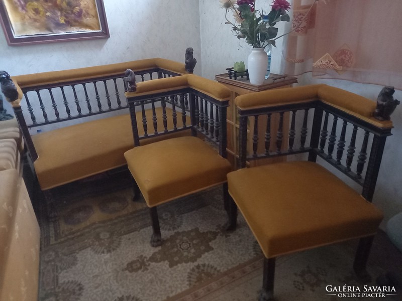 3 Part antique, old German, renovated lion sofa