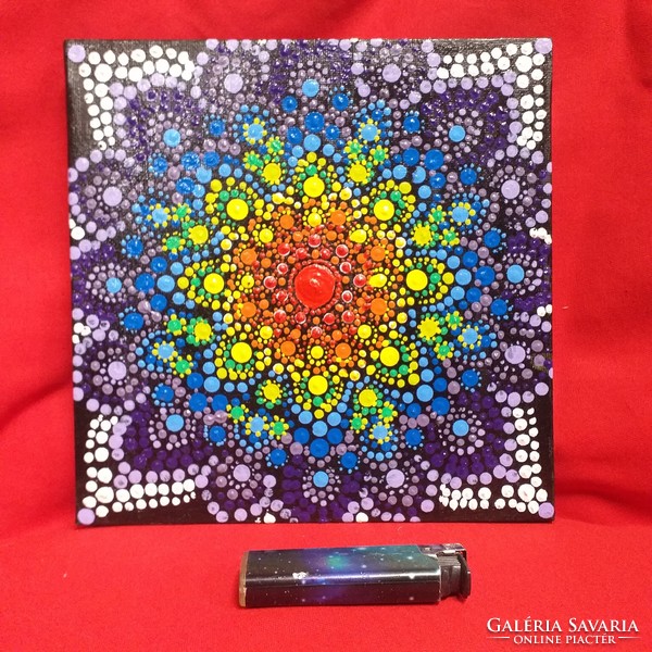 Stretched canvas dot painted mandala picture, painting. 20 X 20 cm.
