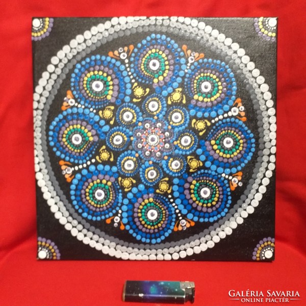Stretched canvas dot painted mandala picture, painting. 30 X 30 cm.