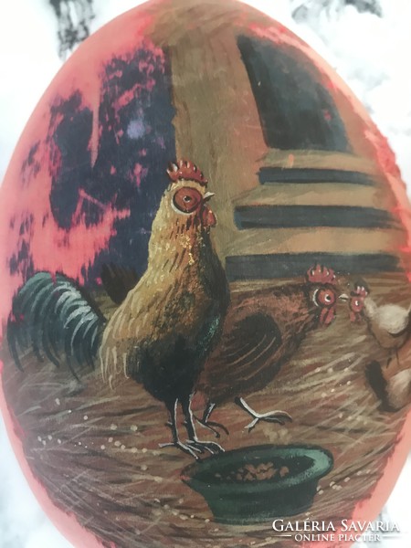 Viktoriánus papírmasé cukortartó tojás festett kakas mintával