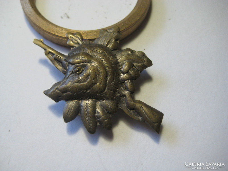 Hunting hat badge, boar and rifle, copper 4.2 cm