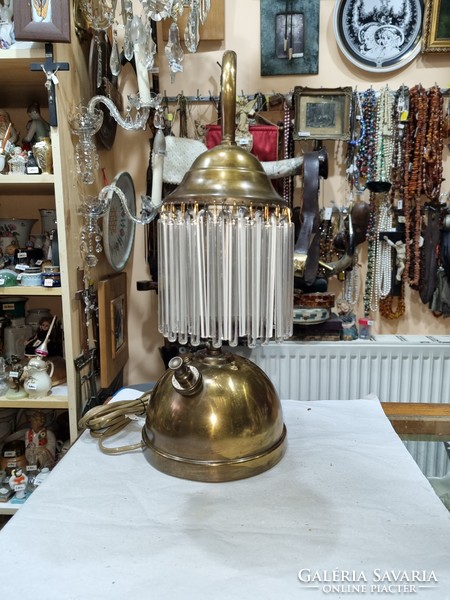 Old refurbished copper table lamp with glass wand