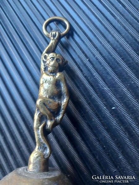 Art deco fireplace cleaning brush, stylized monkey shaped solid copper