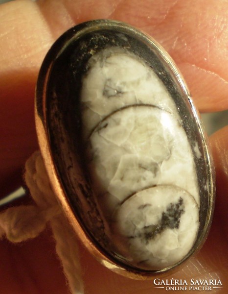 925 ezüst gyűrű, 18/56,53 mm, ortheceras kövülettel