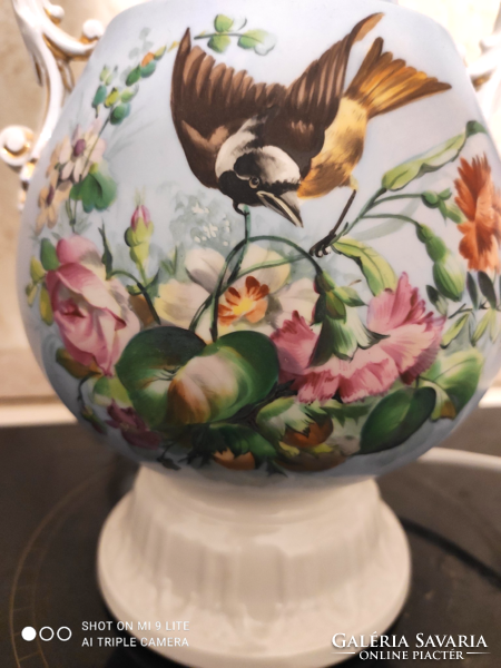 Biedermeier porcelán lámpa, csodaszép kézi festéssel