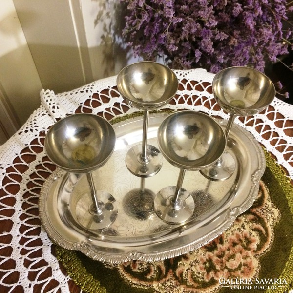 One tray on an old, vintage, silver-plated, short-drink glass tray, 5 glasses of approx. 0.5 Dl