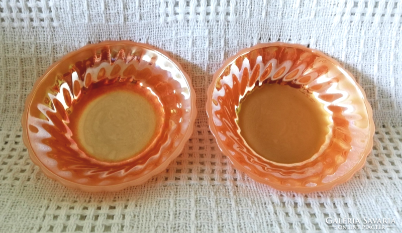 2 pcs anchor hocking usa salmon colored pressed glass hazelnuts in small bowl