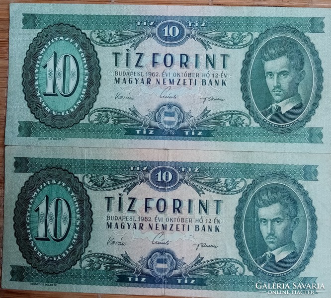 2 db papír 10 Ft-os 1962-ből