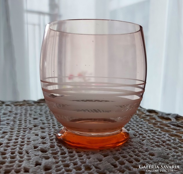 Old glass glass with a polished engraved pattern from a glass factory in the 1950s, wine glass