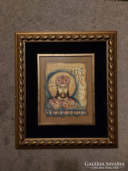 Szent Stafan Uros Dusan cár, modern ikon festmény, falra kész keretezésben, méret a képeken!