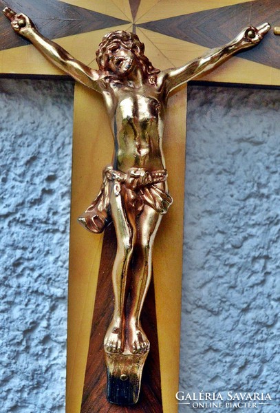 Antique metal gold scented Jesus Christ (16 cm), 30cm polished crucifix, cross, body.