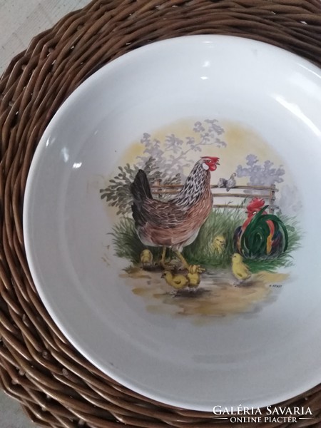 Chicks with hen and rooster - ceramic bowl
