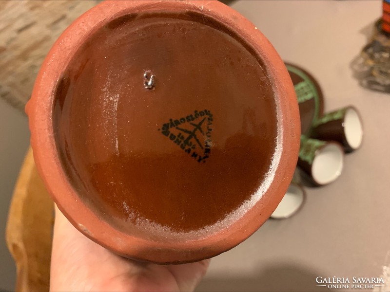 Rare Városlód ceramic brandy set with shaped spout + tray + 6 cups, also as a gift