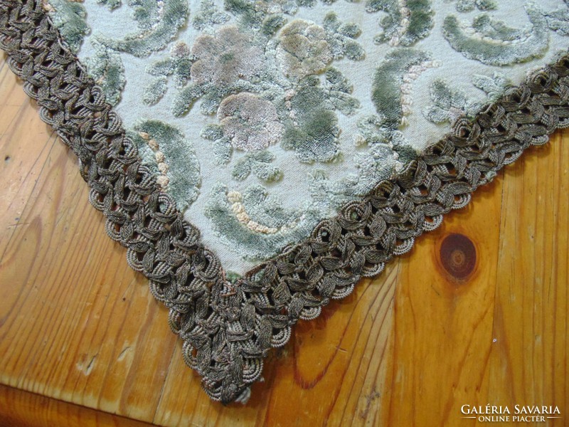 Old velvet tablecloth with metal fiber border 60 x 36 cm.