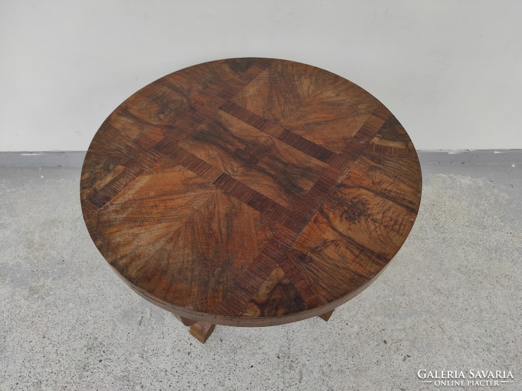 Antik art deco bútor kör alakú dió furnéros asztal felújítandó 701