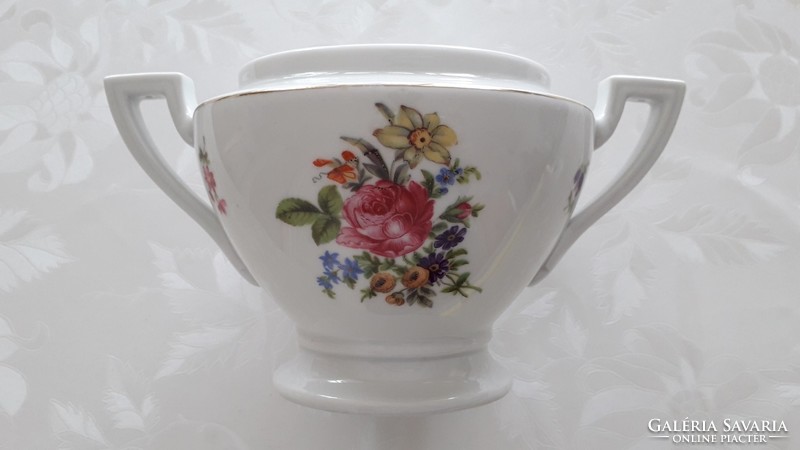 Old porcelain large floral sugar bowl schlaggenwald h.C. Art deco bonbonier