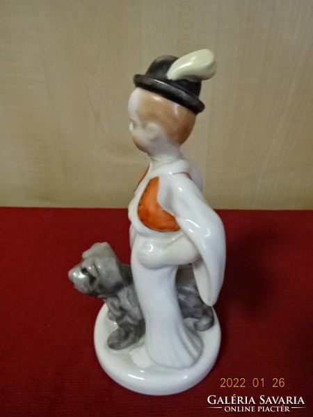Herend porcelain figurine, little boy with sheepdog. He has! Jókai.