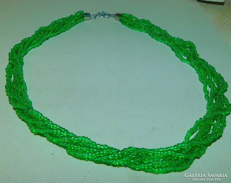 Emerald green 6 row braided glass bead necklace