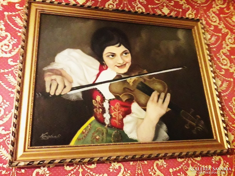 Oil canvas painting violin woman