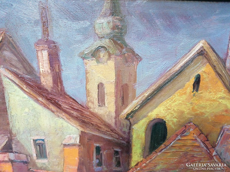 Réti Mátyás  ( 1922-2002) Délutáni séta Szentendrén c. Képcsarnokos Festménye