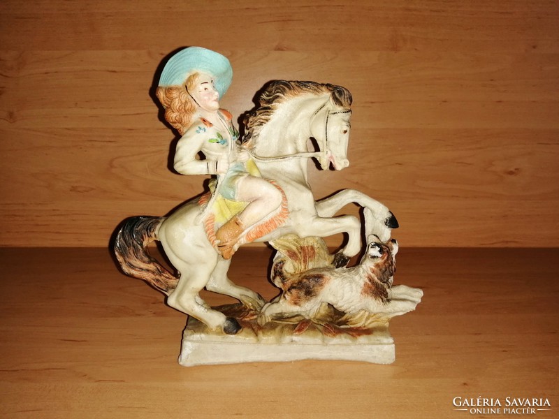 Old salt sculpture cowboy woman on horse figure 21 cm tall
