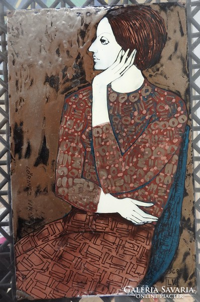 Lőrincz vitus fire enamel image: portrait of a woman