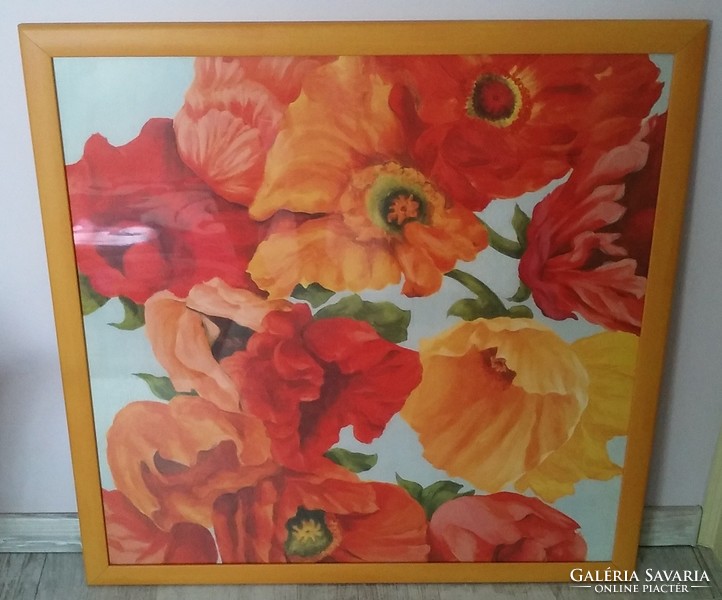 Virágos festmény reprodukció / Nagy méretű keretezett falikép / Kép keretben