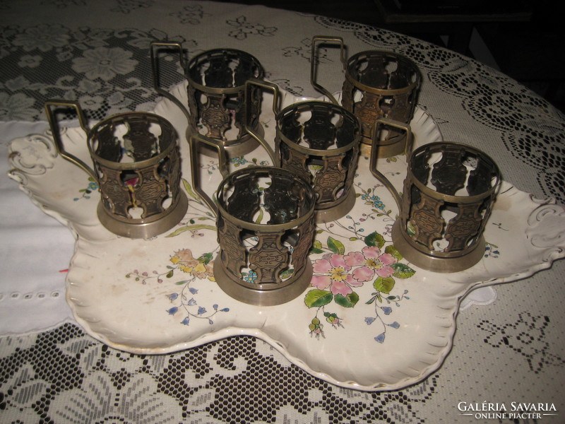 Russian metal, tea cup holder set, 6 pieces, inside size 6.7 Cm