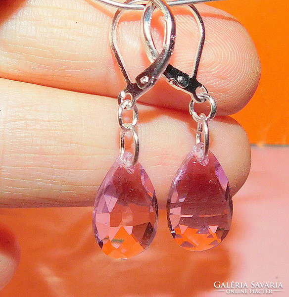 Pink shiny polished drop crystal earrings