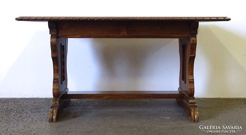 1H299 Antik nagyméretű faragott fiókos tölgyfa asztal íróasztal 78 x 150 cm